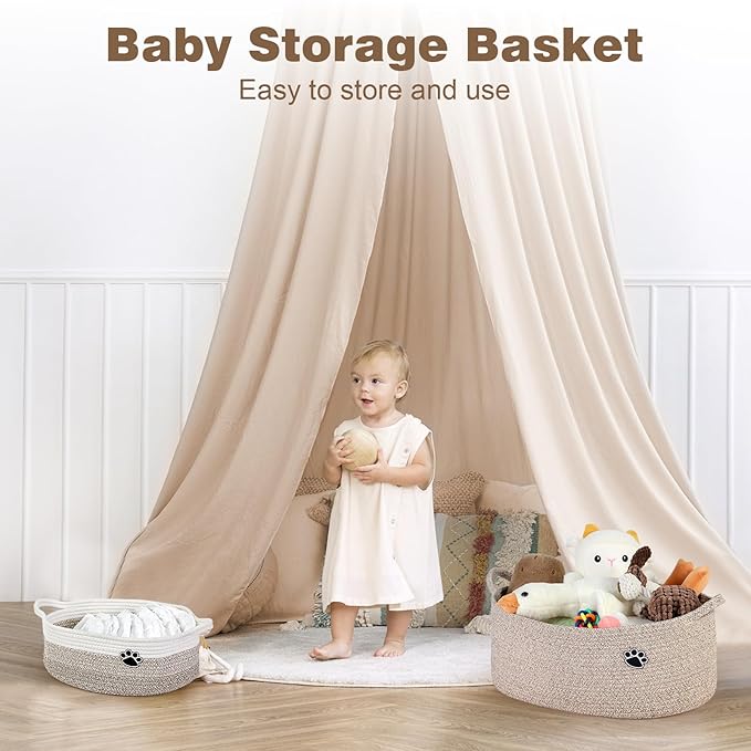 Dog Toy Basket, Toy Box and Bin for Dog Cat Storage, 19.7" X 11" X 7.9" (30L) Large Woven Rope Basket for Blanket Storage, Living Room, Bedroom, Brown