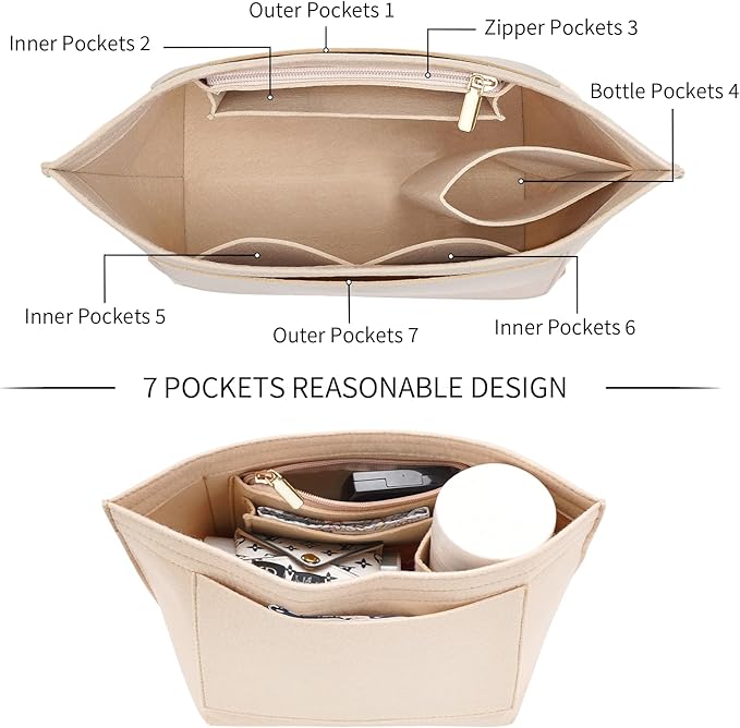 Felt Purse Organizer Insert for Longchamp Le Pliage M Handbag Insert (Medium Beige)