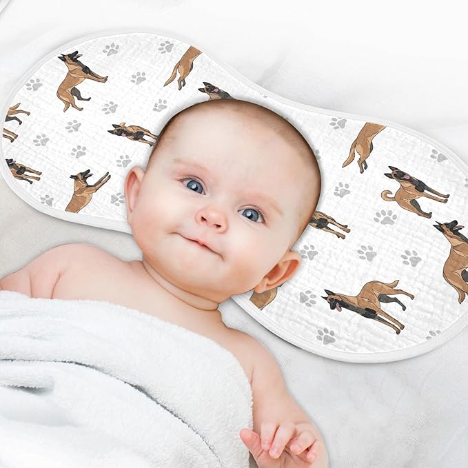 Qinllo 4 Pack Muslin Burp Cloths Belgian Dog Paw Prints White Cotton Baby Burp Cloths Extra Absorbent and Soft Thick Burping Cloth for Newborn Must Haves 22x11 Inch