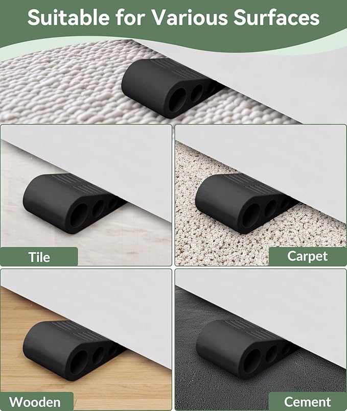 1.9 Inches Heavy Duty Door Stopper, 3 Pack Rubber Door Stop, Door Stoppers for Bottom of Door, Large Door Stopper Wedge for Home Office School (Black)