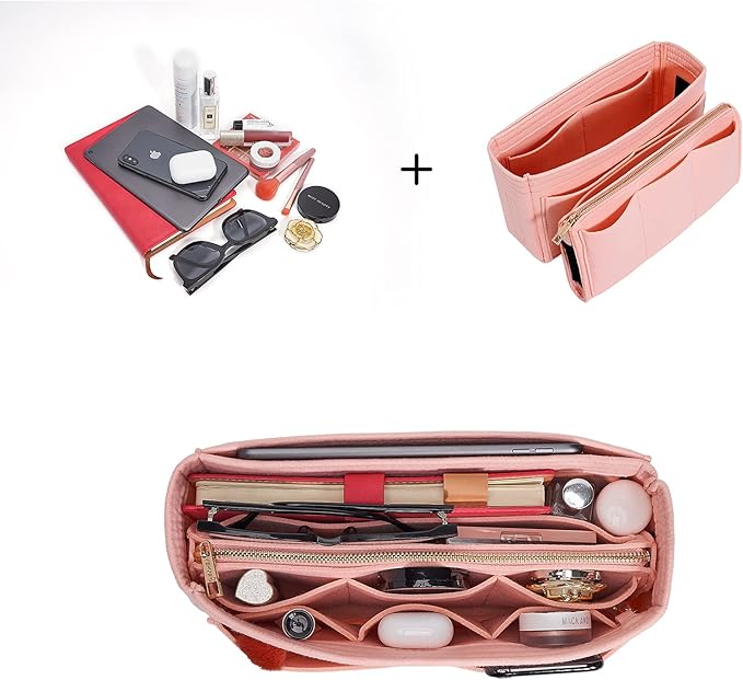 Vercord Felt Organizer Insert For Purse Handbag Tote Bag In Bag Inside Shaper Divider Neo Pink Slender Medium