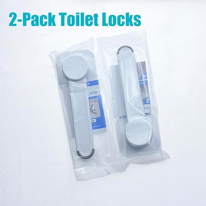 2-Pack Toilet Locks Baby Proof - No-Drill Adhesive Toilet Seats Lock Toilet Lid Lock - Easy Installation Fits Most Standard Toilets