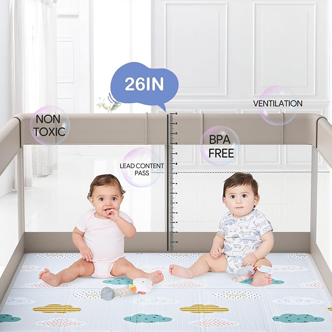 Fodoss Baby Playpen with Mat, 71x59inch Extra Large Playpen for Toddlers, Kids Play Pen with Gate, Baby Fence, Big Playard