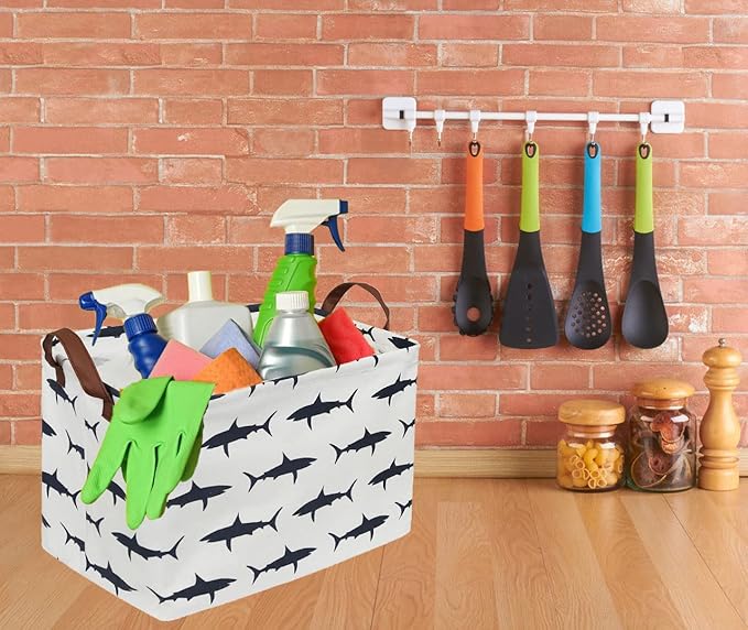 Sanjiaofen Rectangular Shark Basket,Kids Basket for Boys,Collapsible Toy Organizer Bin with Handles for Clothes Storage.(Sharks)