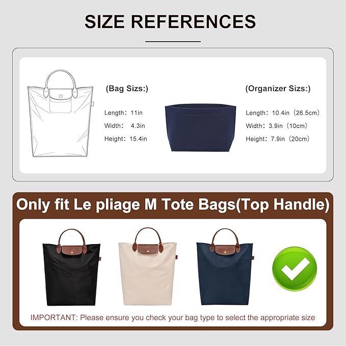 Premium Felt Purse Organizer Insert for Longchamp Le Pliage M Top Handle Tote Bag, Lighweight Long Champ Medium Tote Divider with Zipper Pocket,Bags Storage Shaper with 7 Pockets, Blue/SM