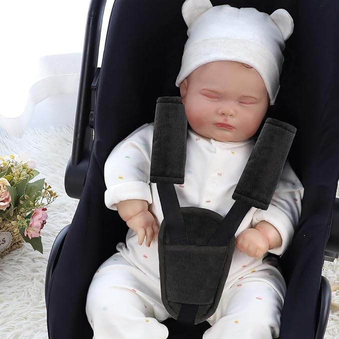 Car Seat Straps Pads for Baby Boys 3 Pieces,Super Soft Car Seat Strap Covers Kids,Man Fai Sky Infant Carseat Shoulder Pading, Hip Support for All Car Seats, Pushchair, Stroller(Black)