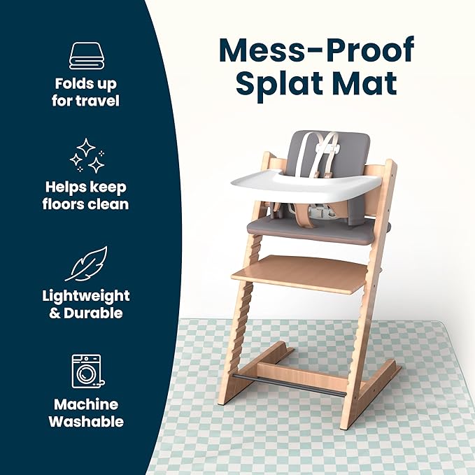 Tiny Twinkle Mess-Proof Splat Mats for Under high Chairs or Table Cover Art Projects for Baby and Toddler - Waterproof, Washable Floor or Table Splash mat 51" x 51" (Grey)