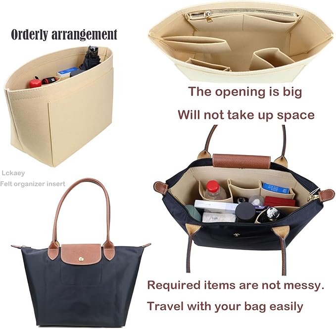 Lckaey Purse Organizer Insert for longchamps bags for women(Large) Handbags Organizer 1012BEIGE-L