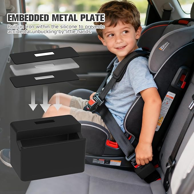 Morlike Silicone Seatbelt Secure Buckle Safety Cover Lock | Keep Children Safe in Car Seat and Prevent Kids from Accidentally Unbuckling | Buckle Guard Fits Almost Vehicles (Black, 2 Pack)