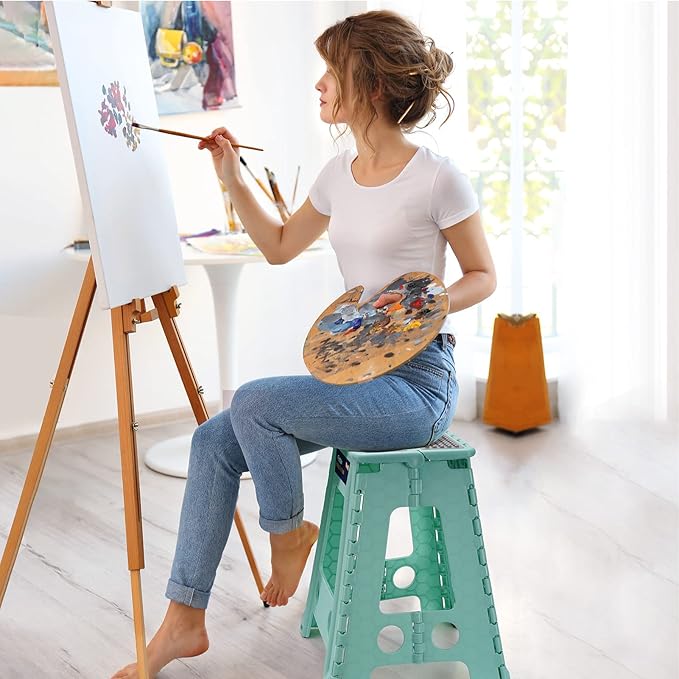 Flottian 18" Folding Step Stool for Adults and Kids Holds Up to 300 lbs,Non-Slip Folding Stools with Handle, Compact Plastic Foldable Step Stool for Bathroom,Bedroom, Kitchen,Teal,1PC