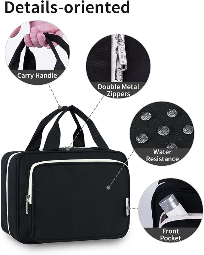 Narwey Travel Toiletry Bag for Women Large Hanging Makeup Bag Organizer Toiletries Bag for Full Size Essentials Accessories Cosmetics (Black (Large))