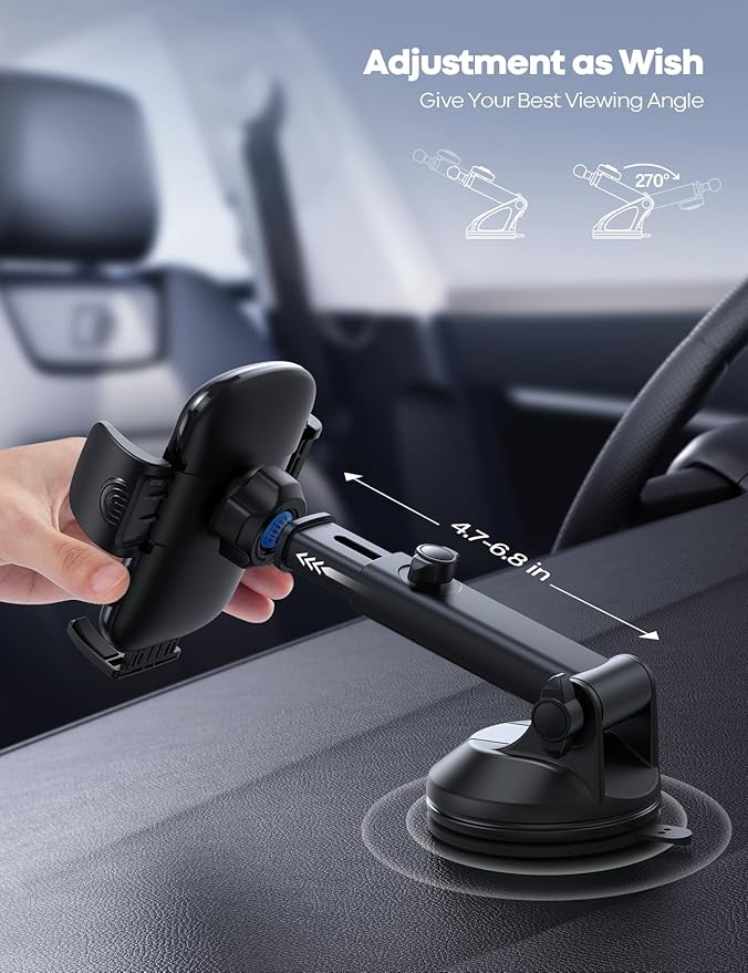 Lamicall Car Phone Mount - [Strongest Military-Grade Suction Cup] 360° Rotation Phone Holders for Your Car Quick Release Adjustable Phone Mount for Car Dashboard for iPhone 17 16 Pro Max Dark Grey