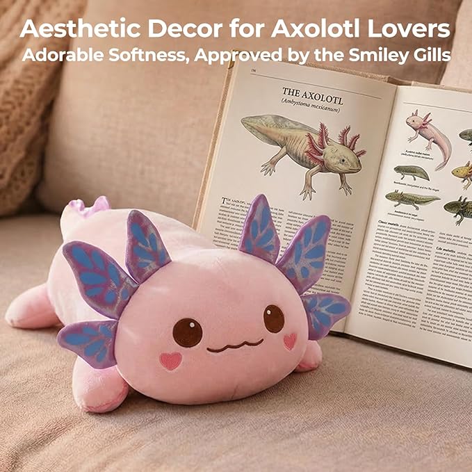 Mewaii Cute Axolotl Plush Pillow, Kawaii Plushies Pink Axolotl Stuffed Animals, Squishy Plushies, Cuddle Plush Pillow for Kids & Girls (13 Inch)