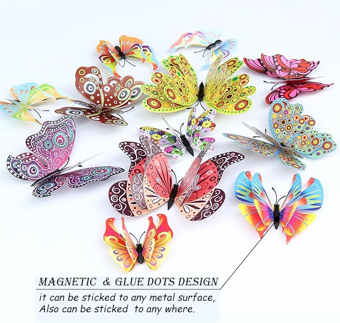 OPSEAM Butterfly Wall Decor 24/48 PCS, 3D Butterflies Stickers for Party Decorations with Magnets (Circl, 24)