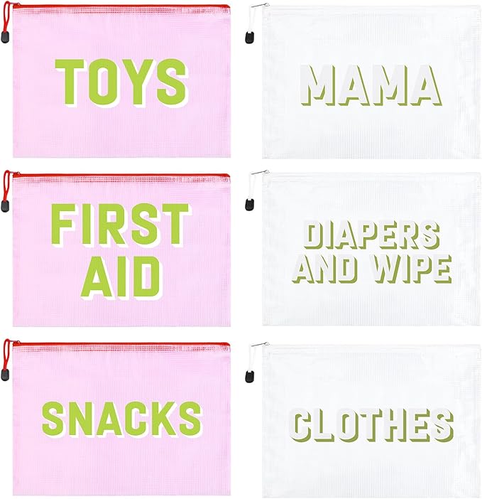 6pcs Hospital Diaper Bag Organizing Pouches for Labor and Delivery, Maternity Essentials Diaper Bag Organizer for Mommy Travel - White/Pink