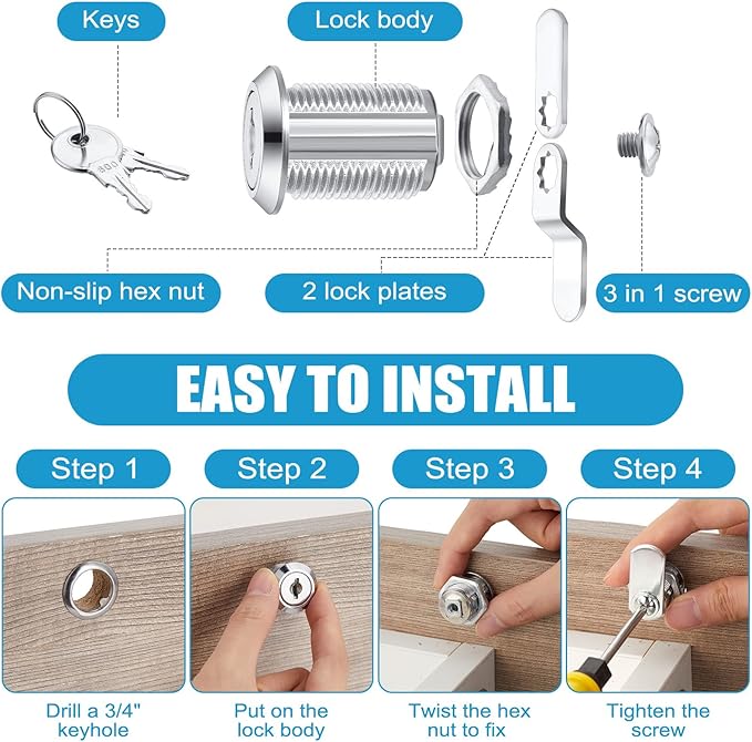Kenning 24 Sets Cabinet Locks with Keys for Secure Drawer Mailbox RV Storage Box Replacement Lock, Zinc Alloy(1-1/8'' Cylinder Length, 0.9'' Max Panel Thickness)