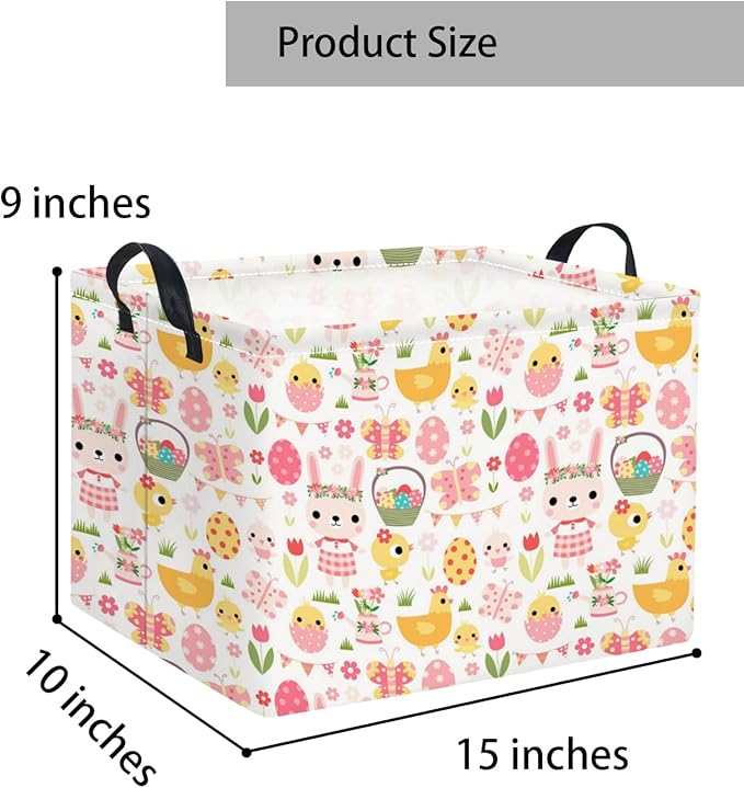 TIBAOLOVER Rectangular Easter Basket Easter Basket for Kids Baby Storage Basket Cute Toy Storage Bin Organizer Shelf Book Basket Easter Room Decor(Pink Easter Egg)