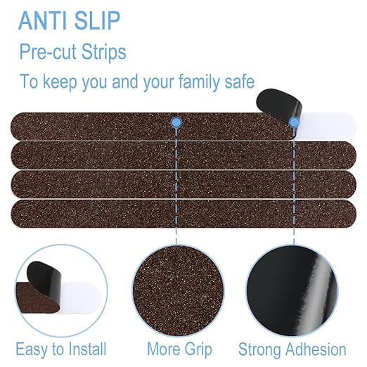 Anti Slip Tape, 16pcs Non Slip Pre-Cut Strips, Treads Safety Non Skid Adhesive Strips for Ladder, Step Stool and Stair (1" x 12", Brown)