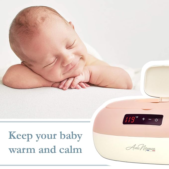 Avec Maman La Caresse Baby Wipe Warmer - Baby Essentials for Girls - Wet Wipe Dispenser - Adjustable Heat Settings Digital Display - Pink - Calentador de Wipes para Bebes - Blue
