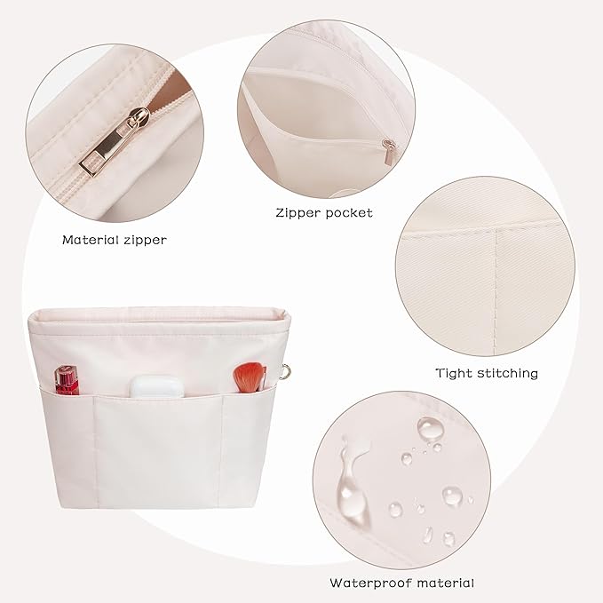 Vercord Purse Insert Organizers for Petite Tote Bag Organizer Insert Inside Handbag Shaper with Zipper Beige Mini