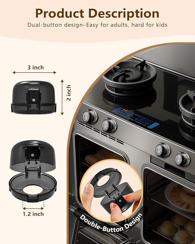 Stove Knob Safety Covers - 5 Pack Heat Resistant Oven Knob Covers for Child Safety with 3M Strong Adhesive, Gas Stove Knob Covers with Dual-Button Locks & Visual Design, Black