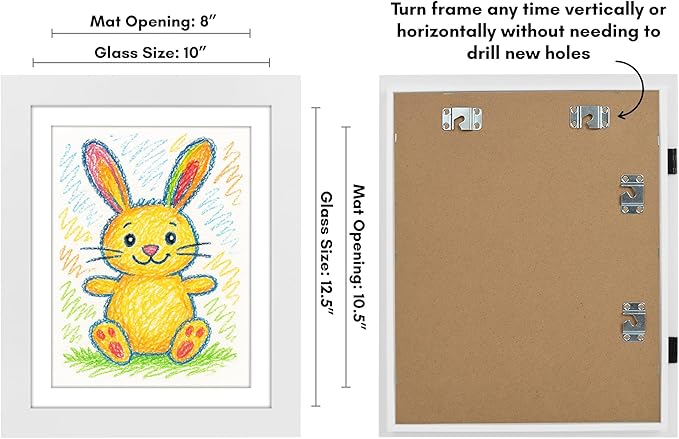 Americanflat Kids Artwork Frame Changeable (White) - Magnetic Door Holds 100 Art Pieces - 8.5x11 Letter Size Display with Mat or 10x12.5 Without Mat - My Mini Masterpiece