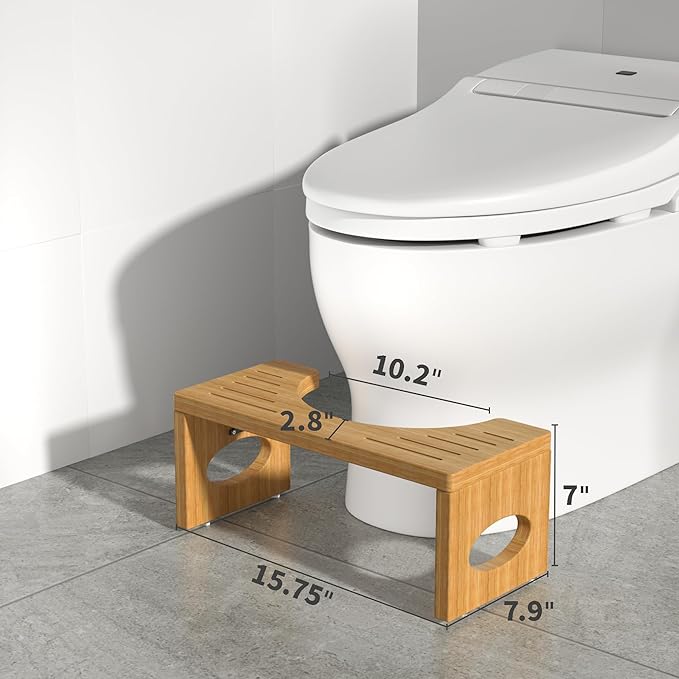 7 Inch Bamboo Toilet Stool, Foldable Poop Stool, Bathroom Step Stool Squat (Natural)