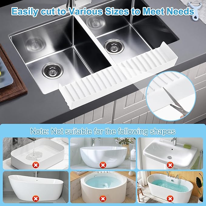 Silicone Sink Edge Protectors 4" x 24", Upgrade Kitchen Sink Splash Guards With Suction Cup, Splash Guard For Bathtub Sink, Countertop Protectors For Quartz Kitchen Sink（Transparent White）