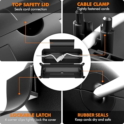 RESTMO 2 Pack Outdoor Waterproof Electrical Box, Weatherproof Connection Box, Extension Cord Cover, Safety Seal Enclosure to Protect Extension Cables, Strip Light, Power Tool, Timers, Black