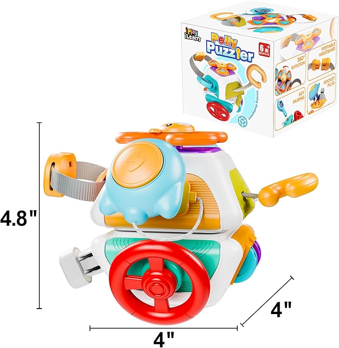 iPlay, iLearn 10 in 1 Baby Busy Board Cube, Montessori Sensory Toy Toddler 1-3, Infant Carseat Plane Travel Game, Kid Education Learning Activity, Birthday Gift 9 10 12 18 Month 1 2 Year Old Boy Girl