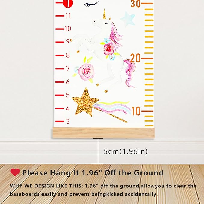 Mibote Baby Growth Height Chart Handing Ruler Wall Decor for Kids, Canvas Removable Height Growth Chart 79" x 7.9" (Unicorn)