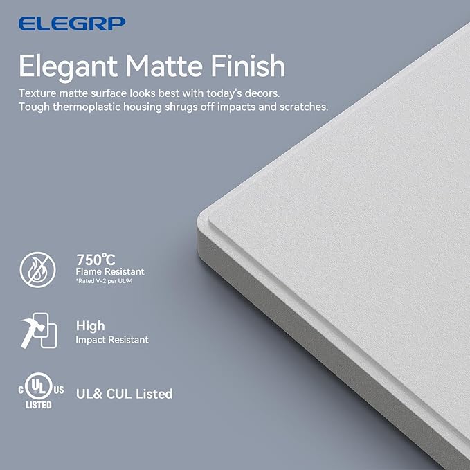 ELEGRP 4-Gang Screwless Decorative Wall Plates, Mid-Size Unbreakable Thermoplastic Faceplate Cover for Decorator Receptacle Outlet Switch, UL Listed (2 Pack, Matte White)