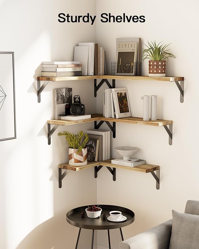 AMADA HOMEFURNISHING Wall Shelves Set of 6, Rustic Farmhouse Style, Wood Floating Shelves for Wall Decor, Bathroom & Bedroom Storage, Living Room Book Shelves, 6pcs