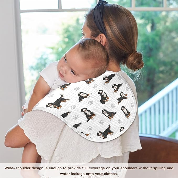 Qinllo 4 Pack Muslin Burp Cloths Bernedoodle Dogs White Cotton Baby Burp Cloths Ultra Absorbent and Soft Burping Cloth for Newborn Must Haves 22x11 Inch