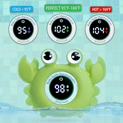 Baby Bath Thermometer with LED Display, Floating Crab Toy – 2-in-1 Water Safety Sensor for Infants, Color-Coded Alerts (Hot/Cold), Bath Tub Temperature Monitor, Cute Floating Bath Toy, Nursery