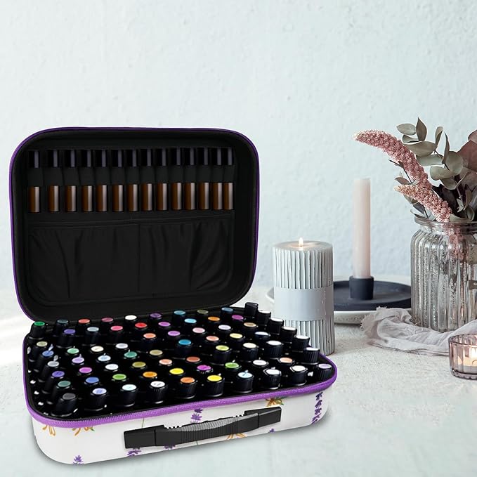 EVA Essential Oil Storage Carrying Case, 70 Bottles, Essential Oils Box for 5ml 10ml 15ml Roller Bottles Travel Storage Organizer Bag for doTERRA & Young Living（Flower Pattern）