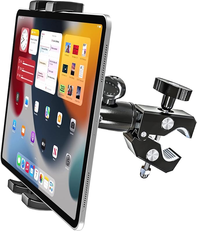 woleyi Aluminum Bike Tablet Mount Camera Clamp, Handlebar Tablet Holder for Motorcycle, Bicycle, Scooter, Stroller, Wheelchair for iPad Pro Air Mini, Galaxy TabS, Z Fold, Fire, iPhone, 4.7-13" Devices