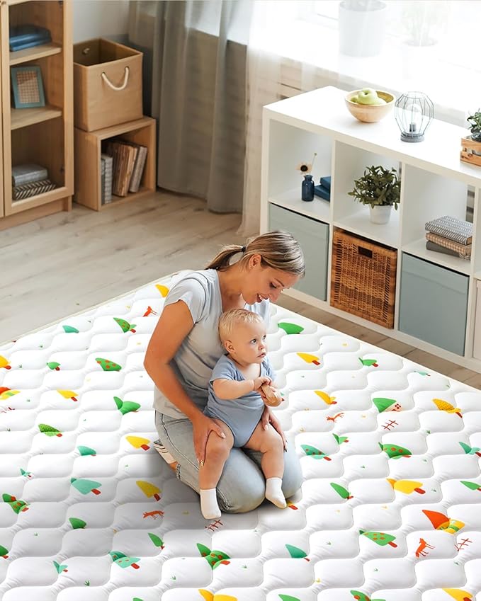 Odorless Premium Foam Baby Play Mat 47" x 47", Soft Microfiber Fabric Crawling Mat for Floor- Comfortable and Hypoallergenic, Non-Slip Cushioned Floor Playpen mat for Infants,Babies,Toddlers, Forests