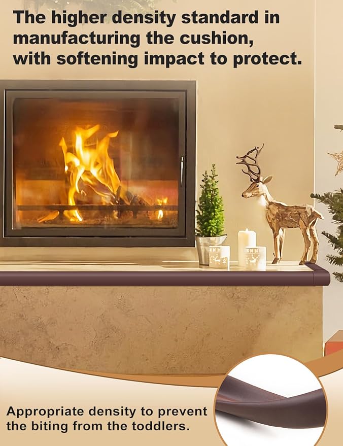 Arinbeb Foam Corner Protector for The Fireplace Hearths Edge and Corner Guard, with Retardant Materials Foam Safety Bumpers Baby Proofing (Coffee)