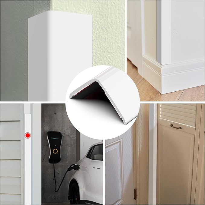 Wall Corner Protector, Walls Edge Protector，Self-Adhesive Wall Corner Guards, PVC Double Side Edge Protector, Furniture Stairs Guard (White Self-Adhesive, 2pcs x 47.2" L x 1.97" W)