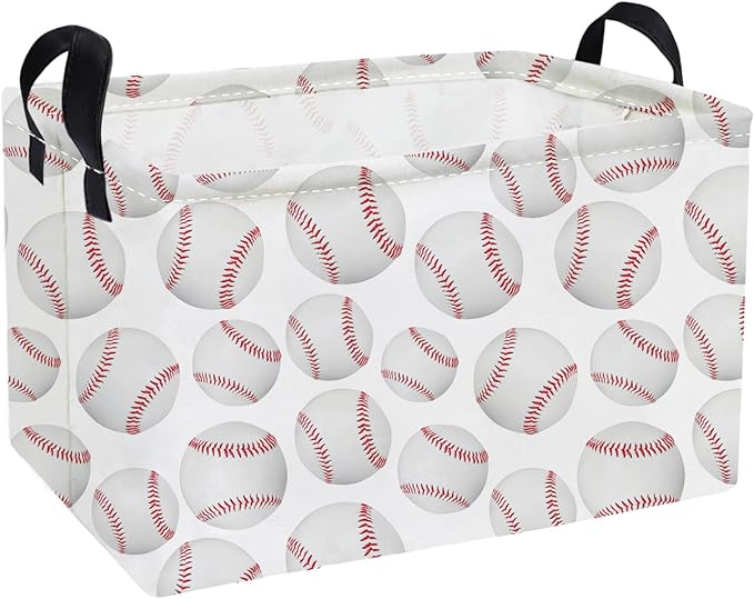 Essme Rectangular Baseball Baskets,Kids Storage Box,Easter Basket for Girls with Handles for Room Decor, Book Bins,Shelf Basket.(Baseball basket)