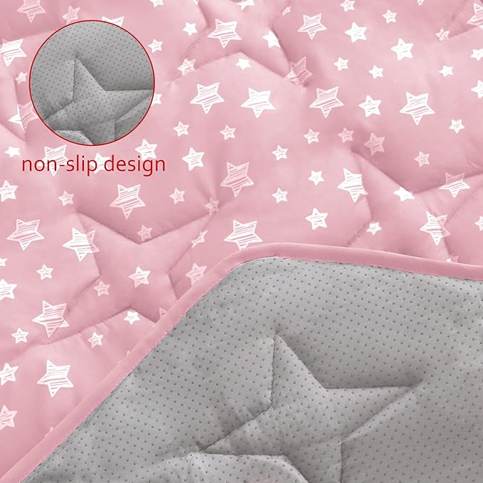 Hexagon Playpen Mat Fits POP 'N GO Baby Playpen, 59 Inch Hexagon Playpen Mattress Pad, Non Slip and Padded Play Mat Pink with Star Print