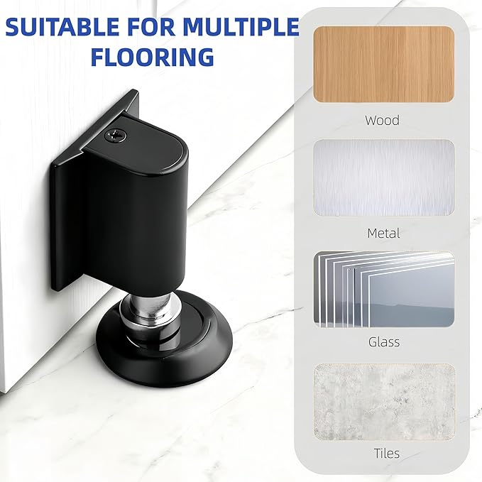 Magnetic Door Stopper No Drilling Height Adhesive Heavy Duty Magnet Doorstop Wedge Stop Catch Bottom Holder to Keep Doors Open (Black)