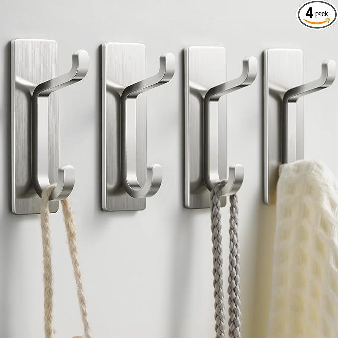 pickpiff Wall Hooks for Coat and Towel: 13LB Strong Adhesive Door Hanger Stick on, Brushed Nickel