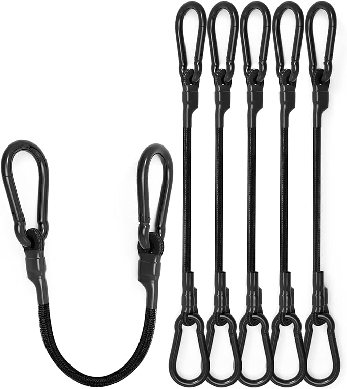 3 Inch Short Small Bungee Cords with Carabiner Hooks, 8 Pcs Black Mini UV Resistant Bungee Straps with Superior Elasticity Thai Latex, Great for Cargo, Bike, Kayak Boat, Luggage, etc