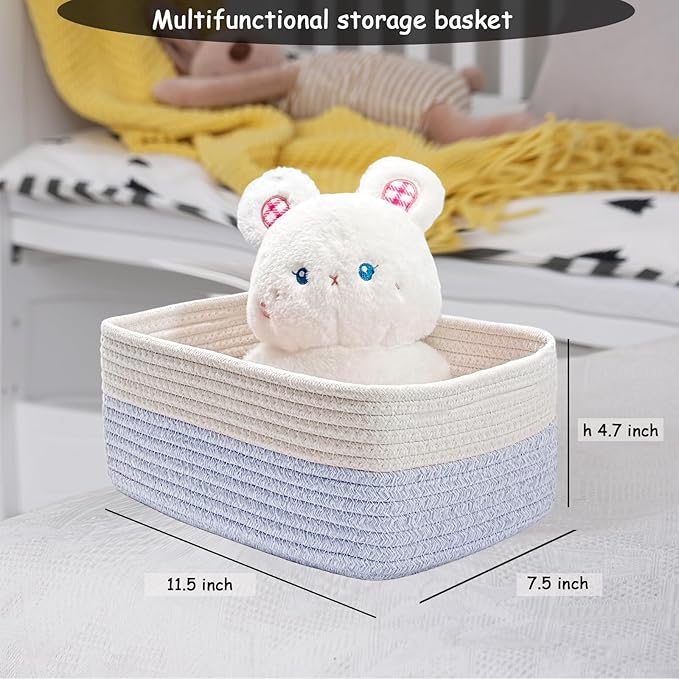 COMFY-HOMI 11.5"x7.5"x4.7" Storage Baskets for Organizing | Cotton Rope Woven Basket | Toy Storage Bin Box | Basket for Shelves, Closet Organizer Bin, Decorative Closet Shelf, 1 Pack all bule