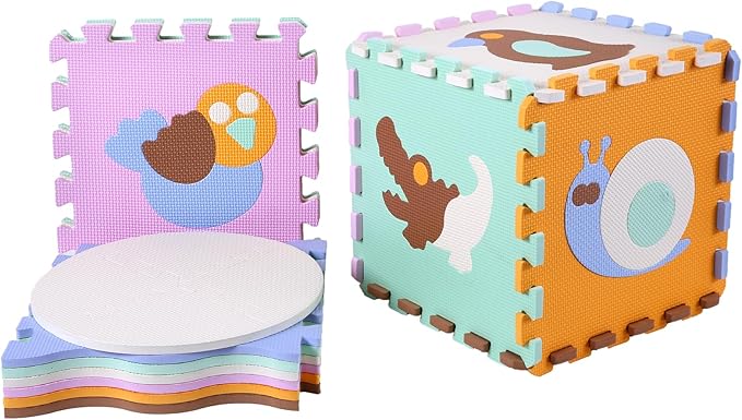 Tamiplay Foam Play Mat for Kids，25Pcs Square Interlocking Puzzle Floor Mat，Baby Play Mat Floor Mat Foam Puzzle Playmat for Toddlers with Fence（Animal-CSH007