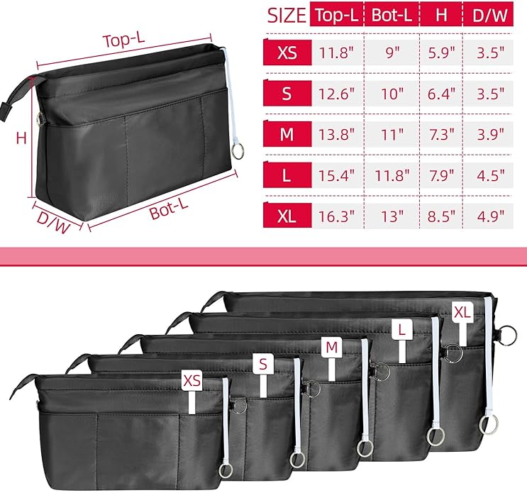 HyFanStr Purse Organizer Insert with Zipped Top for Tote Bag, Handbag Shaper with 13 Pockets