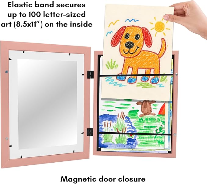 Americanflat - 2 Pack - Kids Artwork Frame Changeable (Pink) - Magnetic Door Holds 100 Art Pieces - 8.5x11 Letter Size Display with Mat or 10x12.5 Without Mat - My Mini Masterpiece