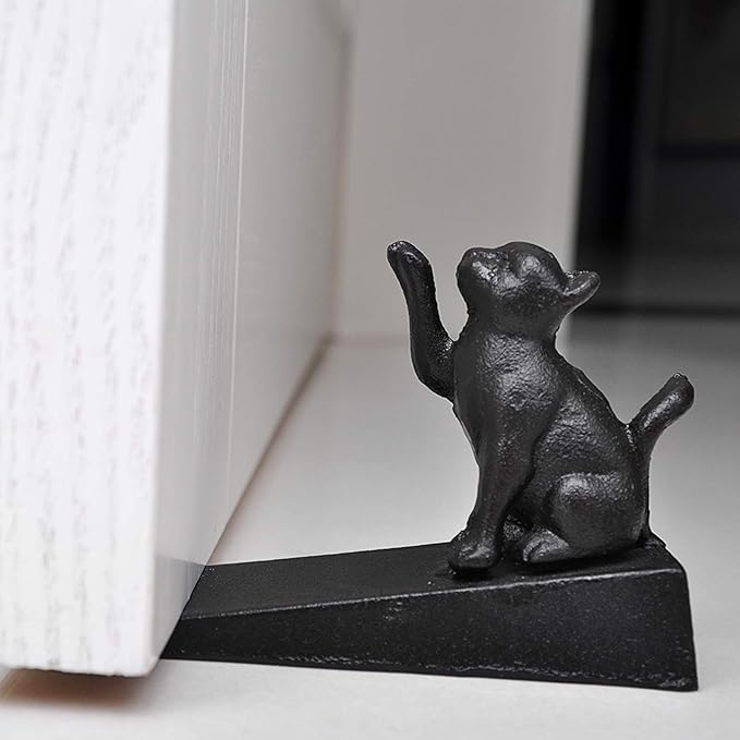 Sumnacon 2 Pcs Cast Iron Cute Cat Door Stops - Heavy Duty Rustic Door Stoppers Avoid Drilling Holes, Vintage Metal Door Wedges on All Floor Surfaces for Home Office Commercial Industrial